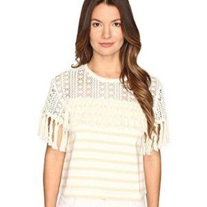 See By Chloe Fringe Striped Embellished Tee Size Large
